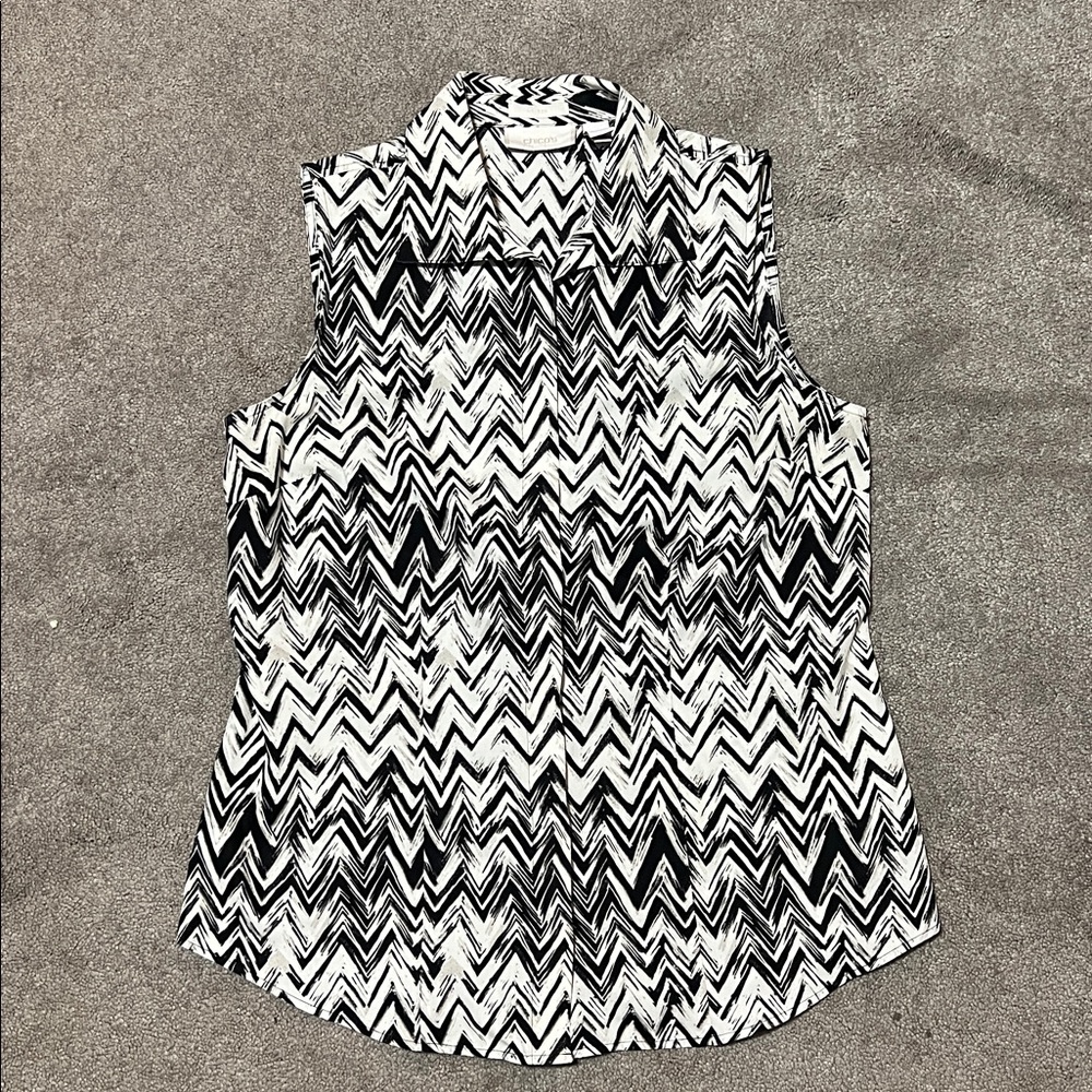Chico’s No Iron Cotton Button Down Tank Chevron Abstract Pattern size 0 Small